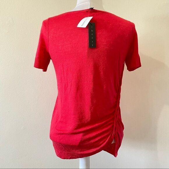THEORY Sag Harbour Linen Short Sleeve Braided Side In Watermelon - Picture 3 of 6
